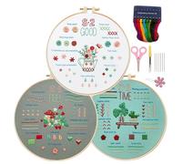 Kit de broderie pour débutants,Kit de broderie pour débutants pour adultes - 3 ensembles de kits de point de croix à la main | Instructions étape par étape, kit de pointes d'aiguille, kit de