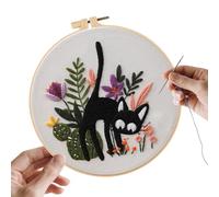 Kit de Broderie pour Débutants - Motif Chat Ensemble de Broderie de pour Adultes - Accessoires de faits main Filles Femmes Enthousiastes Classe d'art Voyage Déménagement Fête
