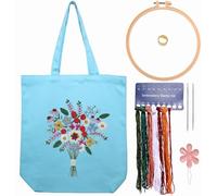 Kit de broderie pour sac fourre-tout en toile avec motif pour débutants, kits d'artisanat et de broderie DIY pour adultes, comprend des instructions, des cercles à broder, des fils colorés et des