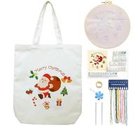 Kit de broderie pour sac fourre-tout en toile avec motif pour débutants, kits d'artisanat et de broderie DIY pour adultes, comprend des instructions, des cercles à broder, des fils colorés et des