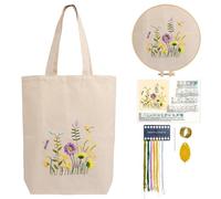 Kit de broderie pour sac fourre-tout en toile avec motif pour débutants, kits de broderie pour adultes, comprend des instructions (français non garanti), des cercles à broder, des fils colorés et des