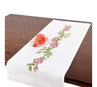 Kit de broderie ROSES, chemin de table, kit complet avec nappe pré-dessinée à broder, kit de broderie avec patron de broderie pour adulte, broderie au point de croix