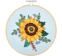 Trimits Kits de Broderie - Kit de Broderie 15cm 6 pouces, Kits Point de Croix pour Adultes, Kit de Démarrage avec Cerceau à Broder en Bambou, Tissu, Fils, Aiguille & Support - Tournesol