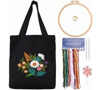 Kit de Broderie sur Sac Fourre-Tout en Toile avec Motif pour Débutants, Kits de Broderie et Artisanat DIY pour Adultes, Comprend des Instructions, Cerceaux à Broder, Fils de Couleur et Outils