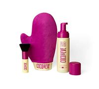 Kit de bronzage Sunny Honey Bali de Coco & Eve (moyen). Mousse de bronzage sans soleil entièrement naturelle. Lotion autobronzante instantanée avec bronzeur, gant applicateur et pinceau kabuki.