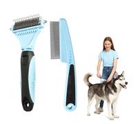 Kit de Brossage pour Animaux avec Étrille et Peigne Anti-Puces, Dents en Acier Inoxydable et Manche en Plastique, Adapté aux Chats et Chiens à Poils Longs ou Courts