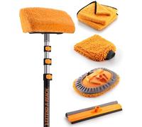 Kit de Brosse de Lavage pour Voiture et Camping-Car de 122 à 360 cm à Long Manche Extensible pour Voiture, Camping-Car, Camion avec Manche d'extension - Balai de Voiture en Microfibre, Brosse de