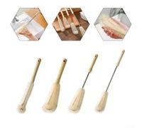 Kit de brosse de nettoyage de bouteille avec 4 longueurs distinctes et poignées en bois pour théière, bouilloire, vase, carafe, jus et bouteille de sport (goulot étroit 30 cm)