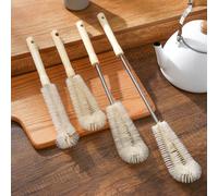 Kit de brosse de nettoyage de bouteille avec 4 longueurs distinctes et poignées en bois pour théière, bouilloire, vase, carafe, jus et bouteille de sport (section mi-longue 40 cm)