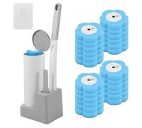 Kit de brosse de toilette 2 en 1 - 360 ° - Avec poignée allongée - Kit de nettoyage de tête de rechange pour salle de bain (gris, brosse de nettoyage + 36 têtes de brosse bleues)