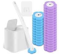 Kit de Brosse de Toilette jetable avec poignée allongée et Support - Kit de Nettoyage avec 30 pièces de Nettoyage - Recharges de Brosse WC - pour Salle de Bain, lavabo, Baignoire, Sol
