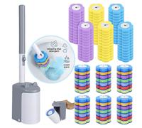 Kit de brosse de toilette jetable avec support à ouverture automatique, ensemble de bâtonnets nettoyants WC sans contact, éponges de nettoyage en profondeur à 360°, recharges de tampons WC 36pcs blue