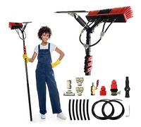 Kit de brosse extensible de 6,1 m avec brosse à eau - Nettoyant pour panneaux solaires et vitres avec raclette pour tuyau pour nettoyage extérieur, parfait pour les panneaux hauts et solaires