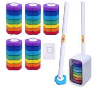 Kit de Brosse WC Jetable, Brosse Toilettes WC 35 Têtes de Rechange Colorée | Suspendu Brosse Toilettes WC, Poignée Allongée, Base de Rangement, Pour le Nettoyage, Éviers, Baignoires Toilettes