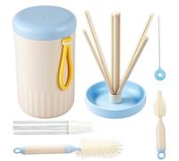 Kit de brosses pour biberon 6 en 1, portable, en silicone, pour le voyage, étagère de séchage pliable avec seau de rangement, sûr, robuste, sans BPA, pour la maison et les voyages (bleu)