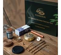 Kit de brûleur d'encens en poudre dans une boîte cadeau, ensemble complet de brûleur d'encens en poudre avec encens et outils de presse pour le yoga, la méditation et la relaxation (doré)
