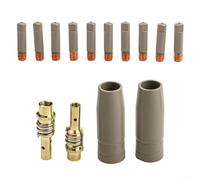 Kit de buse de soudage MIG pour torche 15AK, 14 pièces de protection de gaz sans air avec embouts de contact en cuivre de 0,8 mm et 1,0 mm, supports de contact et buses de protection revêtues pour une