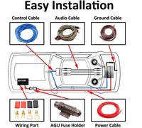 Kit de Câblage Amplificateur de Voiture 8 GA Gauge AWG Kit de Installation Amplificateur Subwoofer Haut Parleur Audio Cablage RCA Câble d'alimentation AGU Fusible 1800W