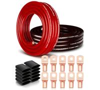 Kit de câble de batterie de calibre 1/0 de 9,2 m - Fil d'alimentation et de | 2x15ft 1/0 AWG en aluminium plaqué cuivre avec 10 bornes + 10 tubes thermorétractables pour ampli de voiture, marine, solaire