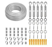 Kit de Câble en Acier Inoxydable Corde à linge de Camping 56 pièces/ensemble, câble métallique Flexible en acier enduit PVC, corde sécurité garde-corps inoxydable 25/30/45/50M(30M)
