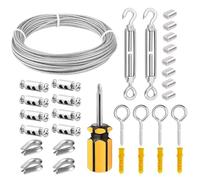 Kit de Câble en Acier Inoxydable Kit de câbles métalliques en acier inoxydable 304, 15M/3mm, tendeur enduit PVC, fil jardin for plantes grimpantes, clôture