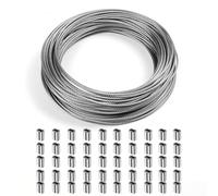Kit de câble métallique de 1,6 cm - Câble en acier inoxydable de 50 m avec 50 manchons en aluminium, fil de câble d'avion de 7 x 7 brins, câble en métal pour balustrades extérieures, suspension