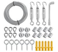 Kit de câble métallique en acier inoxydable 304 20m,2mm PVC Câble en Acier Inoxydable Revêtu avec Tendeur M4 de Fil,Système de serrage,Pour Tuteur,Corde à Ling