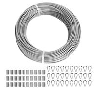 Kit de câble métallique en acier inoxydable 304, 50 m, 2 mm, avec 30 cosses et 30 manchons de sertissage, fil de serrage pour tuteurs, plantes grimpantes, corde de rideau