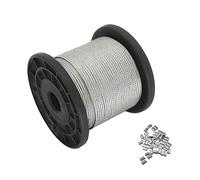 Kit de câble métallique en acier inoxydable de 17,8 x 17,8 cm - 0,5-5 mm 10-100 m pour jardin, terrasse et pergola avec 50 manchons en aluminium (1,8 mm, 100 m)