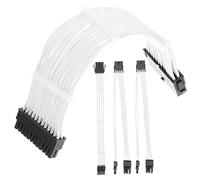 Kit de Câbles D’Extension pour Alimentation PC 4 Pièces 20cm Blanc | 24 Broches Atx, 4 4 Broches et 2x8 Broches Pci-e, Clips Acryliques pour Maintien du Faisceau