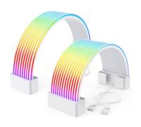 Kit de cache-câble d'extension pour bloc d'alimentation RVB, bande lumineuse RVB 5 V, synchronisation ARGB 3 broches, compatible avec câble GPU 8 broches/16 broches, carte mère 24 broches, blanc