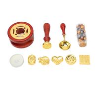 Kit de cachet à cire avec 5 têtes de cachet remplaçables, chauffe-cire et cuillère, ensemble complet de cachets à cire pour lettres, cartes postales, invitations et emballages