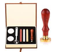 Kit de cachet d’école de sorcellerie Poudlard, pour les fans de HP, pour une fête à thème Poudlard - 1 tampon avec poignée en bois + 3 cires rétro + 1 cuillère + 2 cires blanches (marron)