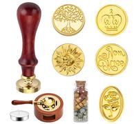Kit de cachet de cire avec 6 têtes en laiton complexes, poignée en bois, coffret cadeau classique avec motifs roses, papillons et ginkgo pour enveloppes et cartes