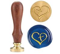 Kit de cachet de cire chrétienne avec 6 têtes en laiton + poignée et boîte cadeau - Croix, Jésus poisson, foi, espoir, amour - Symboles religieux pour enveloppes, lettres, journal biblique (cœur et