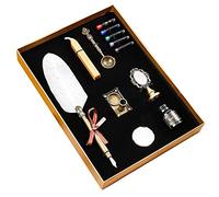 Kit de cachet de cire rétro avec stylo plume dorée pour calligraphie et écriture avec tige de stylo/sacs/sceau de cire/base en cuivre