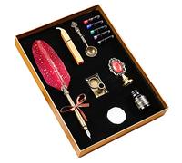 Kit de cachet de cire rétro avec stylo plume dorée pour calligraphie et écriture avec tige de stylo/sacs/sceau de cire/base en cuivre