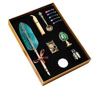 Kit de cachet de cire rétro avec stylo plume dorée pour calligraphie et écriture avec tige de stylo/sacs/sceau de cire/base en cuivre