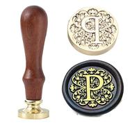 Kit de Cachet de Cire Ychostamp - Cachet de Cire pour Sceau Initial, Sceau en Laiton Baroque de 25mm/0,98 Pouce, Tampons Alphabet avec Manche (Lettre P)