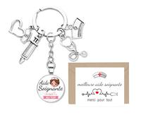 Kit de Cadeau Aide-Soignante Porte-clé Aide-Soignante au Top Pendentif Porte-clef Breloques et Carte de Vœux avec Enveloppe pour Fête Noël Anniversaire
