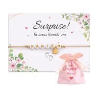 Kit de Cadeau Annonce Grossesse Mamie Bracelet MAMIE Cœur Doré Perles et Carte de Vœux Tu seras bientôt une MAMIE avec Sachet Rose Surprise Future Demande Annonce pour Fête Naissance Baptême Noël