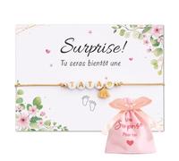 Kit de Cadeau Annonce Grossesse Tata Bracelet TATA Cœur Doré Perles et Carte de Vœux Tu seras bientôt une TATA avec Sachet Rose Surprise Future Demande Annonce pour Fête Naissance Baptême Noël