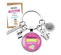 Kit de Cadeau Maîtresse Porte Clé Breloques Maîtresse Super Chouette Porte Clef Pendentif Cabochon Breloque et Carte Voeux Enveloppe Cœur Remerciement de Cadeau Maitresse École Fin d'Année Graduation