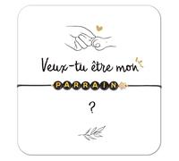 Kit de Cadeau Parrain Bracelet Parrain Annonce Grossesse Noir Étoile Doré et Carte de Vœux Veux-tu Devenir Ma Parrain avec Enveloppe Future Demande Annonce pour Fête Naissance Baptême Communion Noël