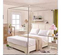 Kit de cadre de lit à baldaquin en acier inoxydable - Cadre réglable à quatre affiches pour lits double/king size avec stabilisateurs de base, rideau de lit et support de moustiquaire (filet non