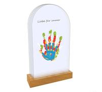 Kit de cadre photo avec panneaux en acrylique et support en bois pour empreintes de mains de famille Peinture incluse
