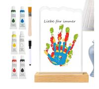 Kit de cadre pour main, souvenir d'empreinte de patte en acrylique transparent avec base en bois pour travaux manuels familiaux, mains pieds - Pour papa, enfant, épouse, grand-mère parents