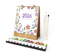 Kit de calendrier 2026 à peindre sur le thème des fleurs, planificateur à rabat debout sur 12 mois, avec toile pré-imprimée et peintures, peinture numérotée à faire soi-même pour peintres, artistes