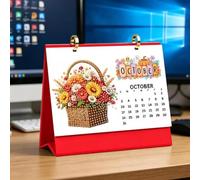 Kit de calendrier mensuel 2027 avec peinture diamant à faire soi-même, design créatif, calendrier de table à rabat sur 12 mois pour la maison, le bureau, la planification, la décoration de bureau