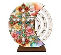 Kit de calendrier perpétuel - Kit artistique avec calendrier 3D fait à la main avec strass | Callendaire de bureau en bois rotatif manuel | décoration pour maison, support de bureau pour école